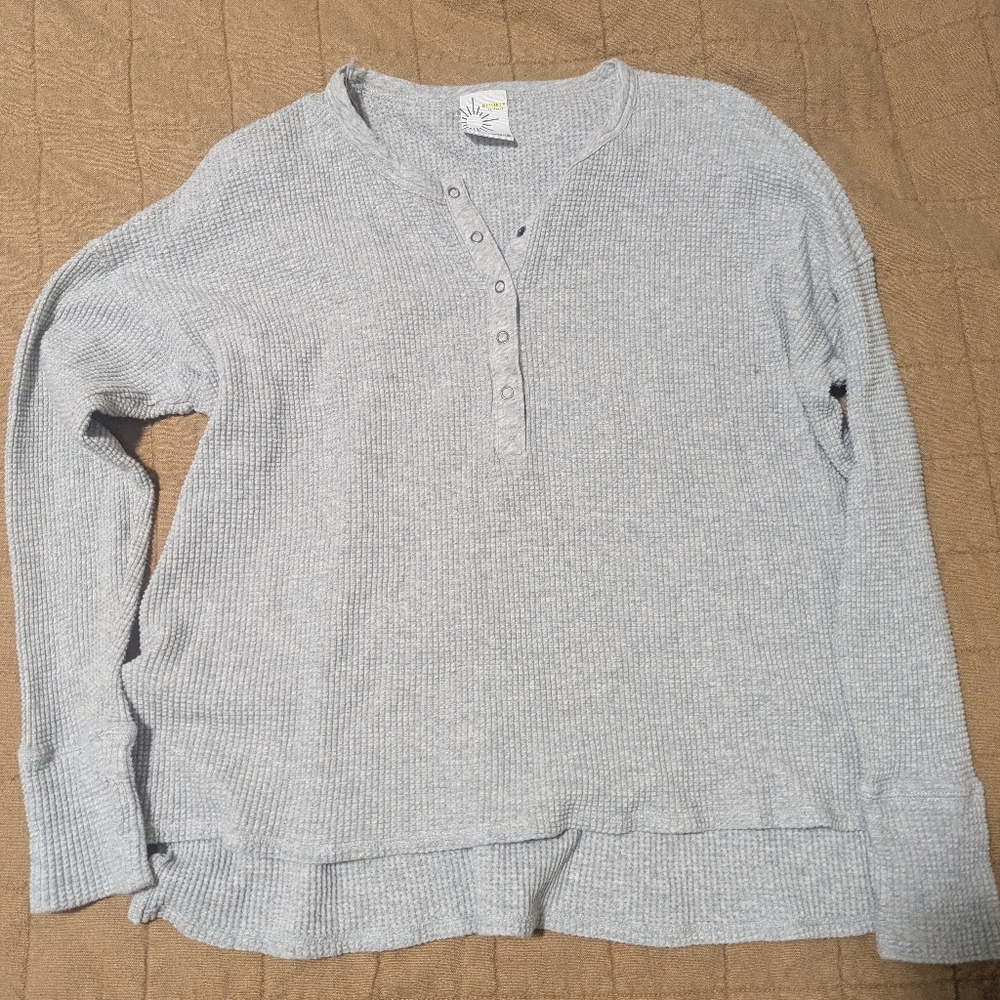Aerie, Gray Waffle Knit Henley Shirt